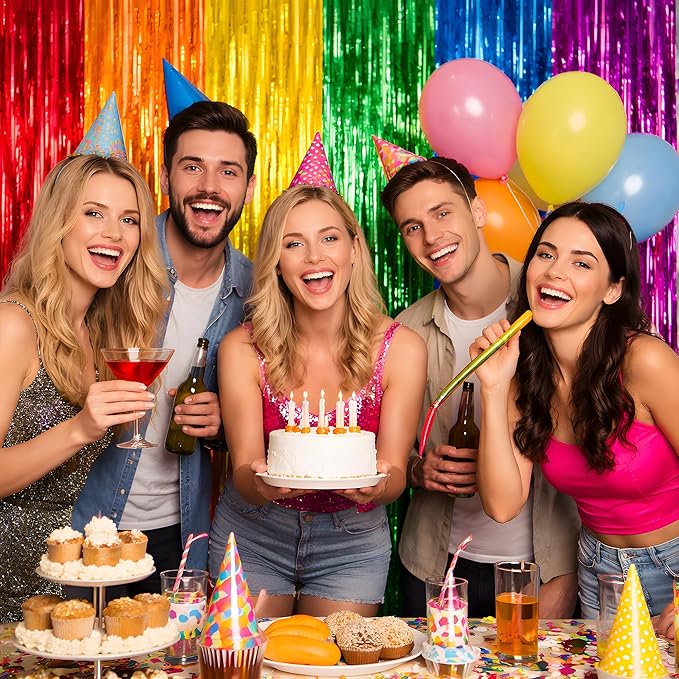 Rainbow Birthday Decorations - Rainbow Tinsel Streamers Backdrop Banner | Colorful Rainbow Party Favors Supplies Decorations Indoor Outdoor - Streamers Party Decorations for Wall Door, 2 Pack