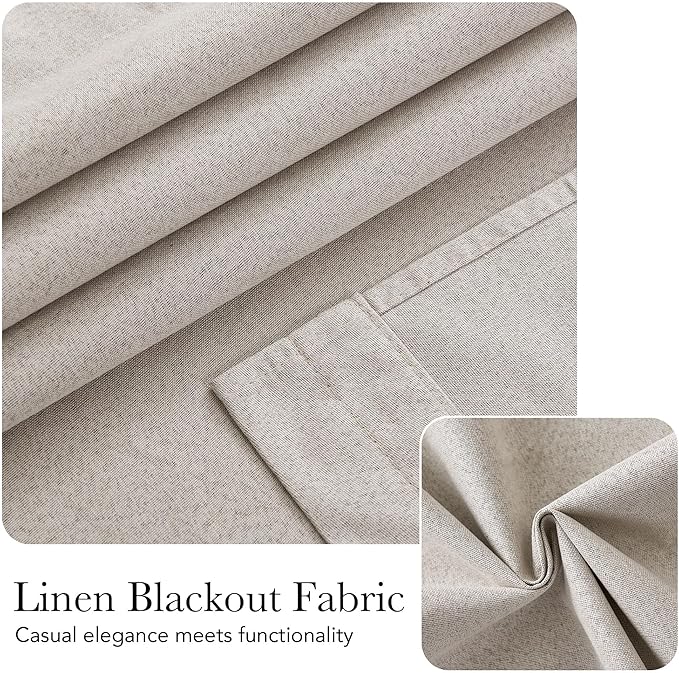 NICETOWN 100% Blackout Linen Door Curtain for French Front Door, Thermal Insulated Room Darkening Window Covering for Kitchen Living Room, Privacy Tie Up Shade, 1 Panel, 26W x 69" L, Light Grey