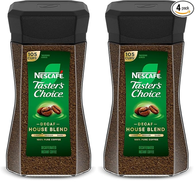 NESCAFÉ Taster's Choice Instant Coffee,Medium Light Roast Coffee,Decaf House Blend,(7 Oz Each),(Pack of 4)