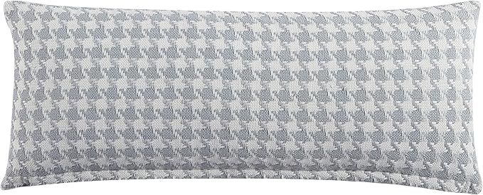 Kenneth Cole New York - Pillow Cover, Sustainable Fabric Construction with Hidden Zipper, Modern Home Decor for Couch or Bed (Houndstooth Grey, 14" x 36")