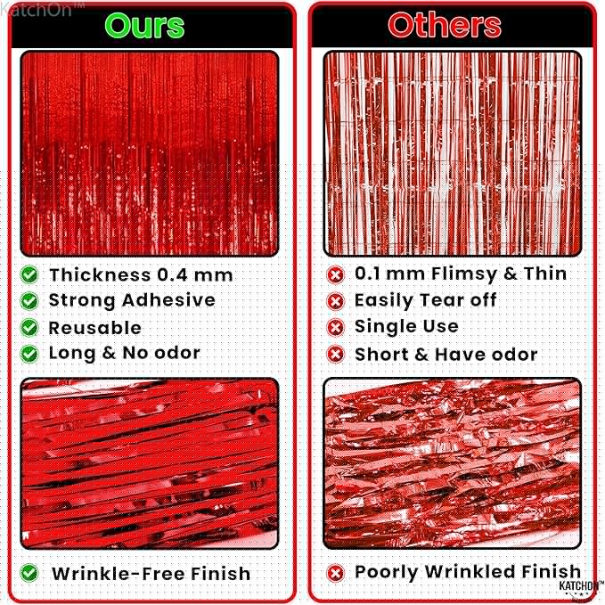 KatchOn, Large Red Streamers for Red Party Decoration - Pack of 2 | Graduation Fringe Backdrop for Nurse Graduation Decorations 2026 | Foil Fringe for Carnival, Casino Theme Party Decorations