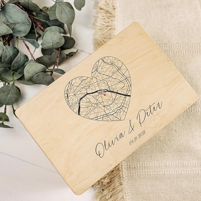 Creative Deco Personalized Wooden Storage Box Map Box | 11.8x7.87x5.51in (+-0.5) | Multiple Choice | Hinged Lid Handles Engraving | Gift Box | Rough UNSANDED Keepsake Souvenir Chest