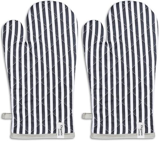 AMOUR INFINI Cotton Oven Mitts Set of 1 with Hanging Loop Non-Slip, Heat Resistant, Reusable Oven Mitt for Baking Cooking Kitchen Oven Gloves (Charcoal)