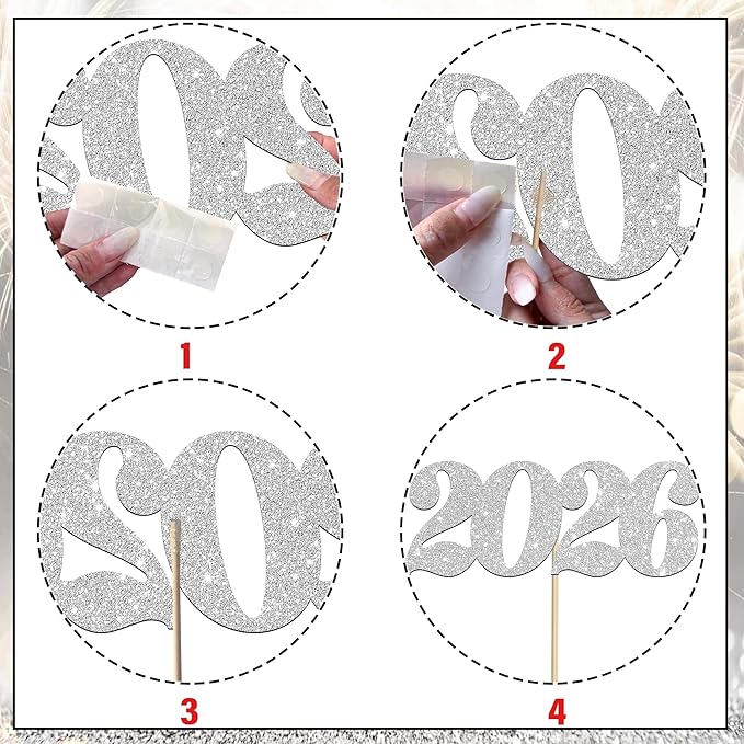 12pcs Silver 2026 Number Theme Centerpiece Sticks Glitter 2026 Graduation Centerpieces for Table New Year Eve Party Table Decorations for Hello 2026 Christmas Party Supplies