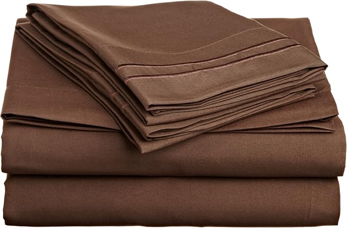 Cathay Home Luxury Soft Microfiber Sheet Set with Embroidered Pillow Case, Twin, Chocolate