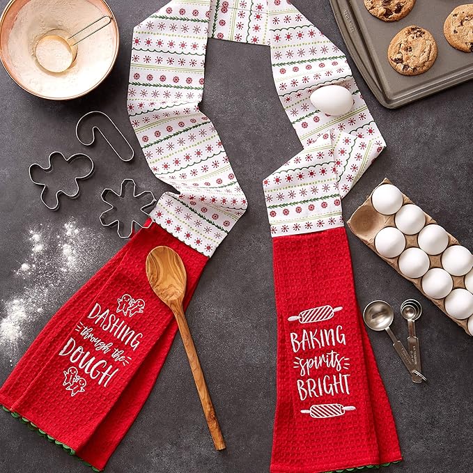 DII Christmas Kitchen Décor, Holiday Cooking & Baking Accessories Machine Washable Cotton, Towel Scarf, 4x70, Dashing Through The Dough