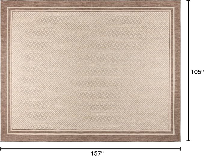 Gertmenian Indoor/Outdoor Flatweave Area Rug - 6x9 Medium, Stain & UV Resistant, Ideal for Deck, Patio, Poolside, Mudroom - Border Brown Tan, 22913