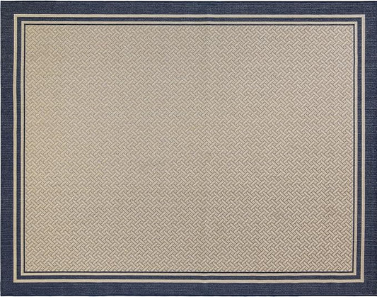 Gertmenian Indoor Outdoor Classic Flatweave Area Rug, Stain & UV Resistant Carpet, Deck, Patio, Poolside & Mudroom, 9x13 Ft Extra Large, Simple Border, Navy Blue, 21979
