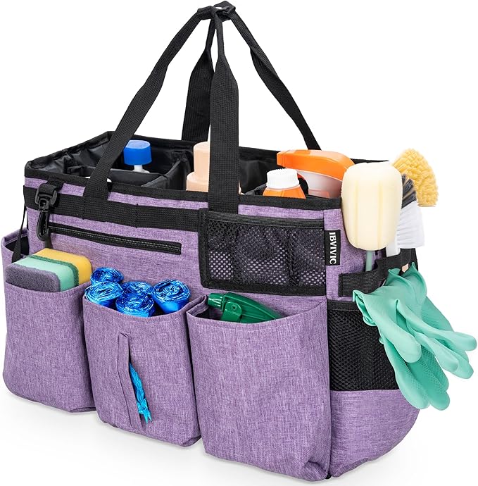 IBVIVIC Wearable Cleaning Caddy Bag for Cleaning Supplies,Large Capacity Cleaning Organizer Purple