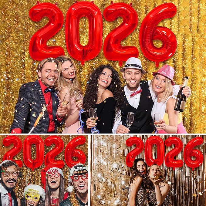 40 Inch 2026 Balloons Red Foil Number Balloons for 2026 New Year Festival Celebration or Birthday Party Supplies Decorations,New Years Balloon 2026, New Years Eve Graduation Balloons Decorations