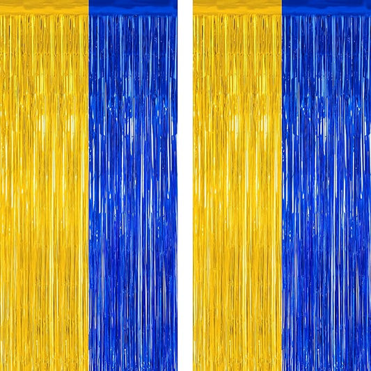 2 Pack Graduation Backdrop, 3.28 FT x 7.05 FT Class of 2026 Decorations, Blue Gold Fringe Curtains Tinsel Backdrop Party Streamer, Metallic Blue and Gold Graduation Decorations 2026