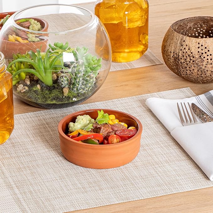 Restaurantware Terracotta Cazuela Bowls 2 Pack of 7 oz Durable Rustic Serving Dish Glazed Oven-Safe Bowl Freezer-Safe Tapas Dish Microwave-Safe Dishwasher-Safe