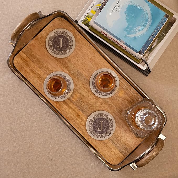 Thirstystone Monogram Letter “J” 4 Pack Sandstone Coasters Manufactured in The USA Decorative Absorbent Easily Wipes Clean