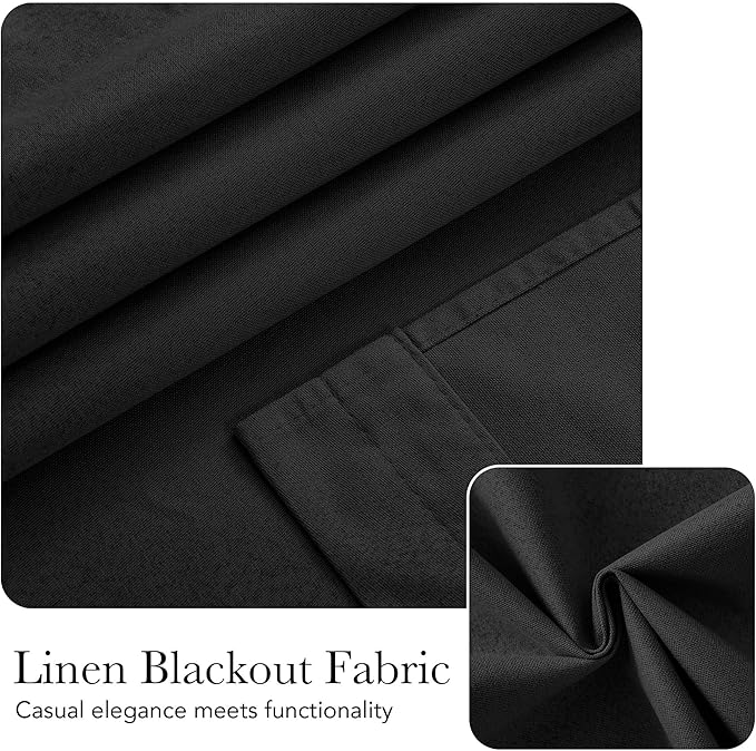 NICETOWN 100% Blackout Linen Black Door Curtains for Small Window, Privacy French Door Curtain 40 Inches Long for Kitchen Living Room, Room Darkening Tie Up Shade, 1 Panel, 26W x 40" L