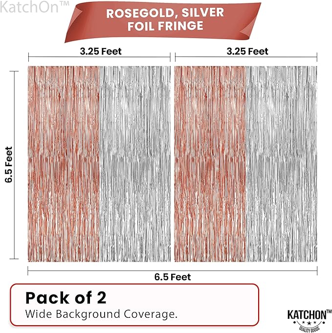 KatchOn, Silver and Rose Gold Fringe Backdrop, Pack of 2 | Silver & Rose Gold Streamers for 16th Birthday, Baby Shower | Bachelorette Party, Bridal Shower Decorations | Graduation Decorations 2026