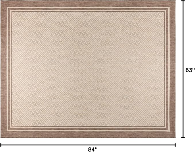 Gertmenian Indoor/Outdoor Flatweave Area Rug - 8x10 Large, Stain & UV Resistant, Ideal for Deck, Patio, Poolside, Mudroom - Simple Border Brown Tan, 22911