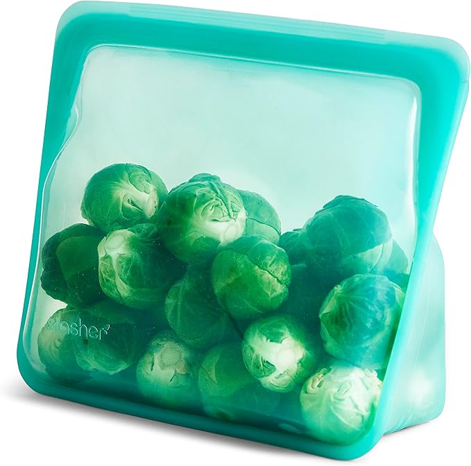 Stasher Silicone Reusable Storage Bag, Stand-Up Mid Bag, Reusable Freezer Bags, Microwave, Dishwasher, Oven Safe, Sous Vide, Premium Lunch Container, Eco Friendly, Food Storage Bags, 56 oz, Aqua | Reusable Food Bag
