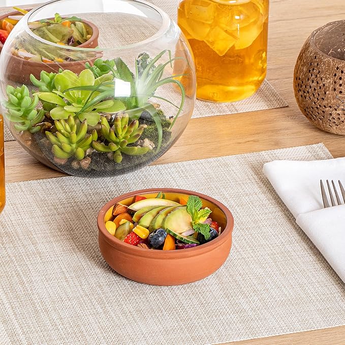 Restaurantware-Terra Tek 6.8 Ounce Terracotta Cazuelas, 2 Yellow Glazed Clay Pots For Cooking - Oven-Ready, Microwavable, Terracotta Serving Pots, Dishwashable, For Cooking And Serving