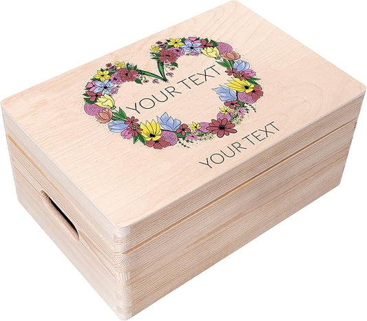 Creative Deco Personalized Wooden Storage Box Mother's Day Box | 11.8x7.87x5.51in (+-0.5) | Multiple Choice | Hinged Lid Handles Engraving | Rough UNSANDED Keepsake Souvenir Chest