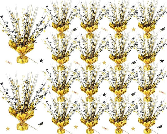 18 Pack 2026 Graduation Table Centerpiece Decoration Metallic Foil Spray Centerpiece Glitter Star Brust Table Topper Decoration for Graduation Birthday New Year Holiday Party Supplies (Black and Gold)