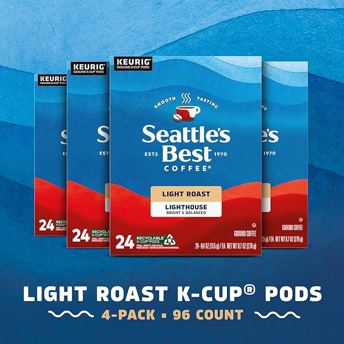 Seattle’s Best Coffee, Light Roast K-Cup Coffee Pods, Lighthouse, Arabica, 4 Boxes (96 Pods Total)