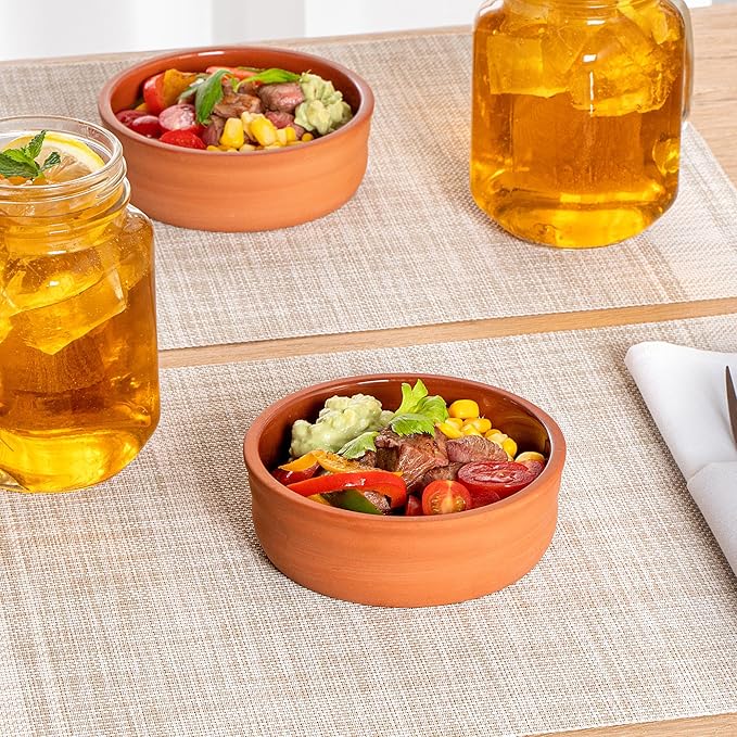 Restaurantware Terracotta Cazuela Bowls 2 Pack of 7 oz Durable Rustic Serving Dish Glazed Oven-Safe Bowl Freezer-Safe Tapas Dish Microwave-Safe Dishwasher-Safe