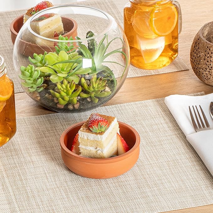 Restaurantware-Terra Tek 6.8 Ounce Terracotta Cazuelas, 2 Brown Glazed Clay Pots For Cooking - Oven-Ready, Microwavable, Terracotta Serving Pots, Dishwashable, For Cooking And Serving