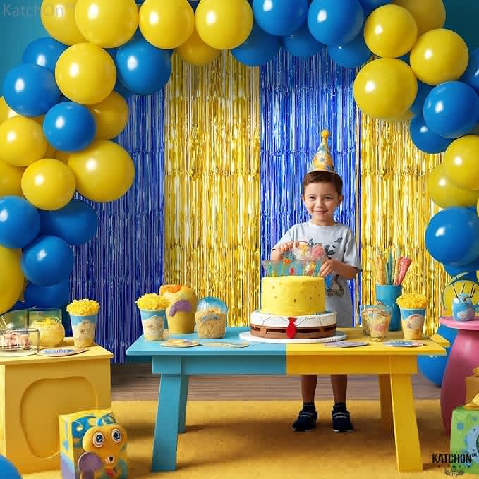 KatchOn, Blue and Gold Fringe Backdrop for Parties - XtraLarge, Pack of 2 | Blue Fringe Backdrop | 2026 Graduation Party Decorations | Graduation Decorations 2026
