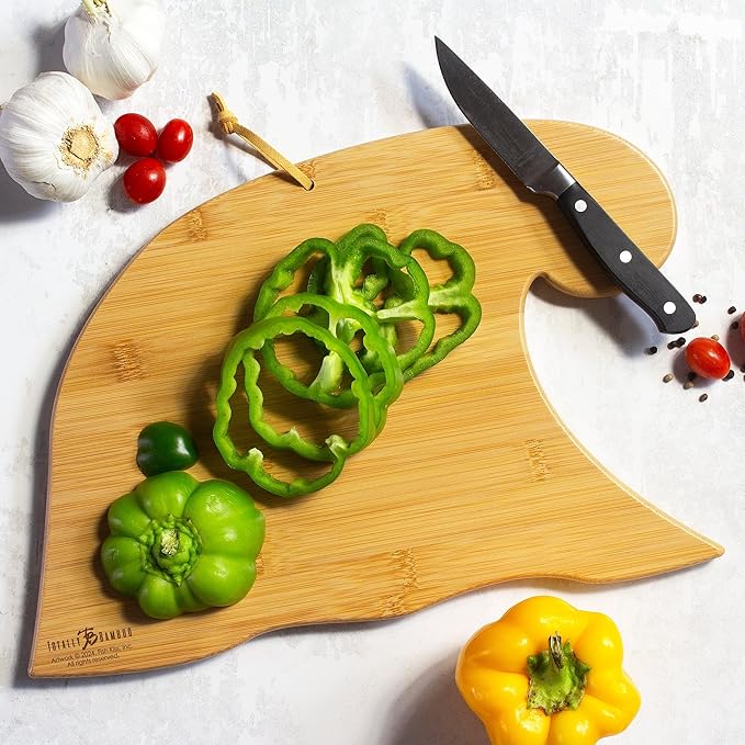 Totally Bamboo Hawaii State Shaped Cutting Board and Charcuterie Serving Platter with Artwork by Fish Kiss, Includes Hang Tie for Wall Display
