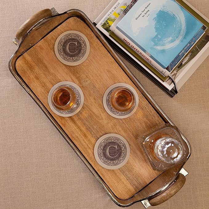 Thirstystone Monogram Letter C Absorbent Sandstone Coaster 4 Pack Made in The USA Decorative, Absorbent, Easily Wipes Clean