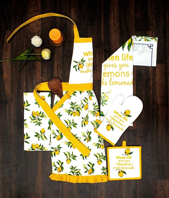 AMOUR INFINI Oven Mitts Set of 1 Quilted Liner with Hanging Loop Non Slip, Heat Resistant, Washable Reusable Oven Mitt (Citrus Splash 7x13 Inches)