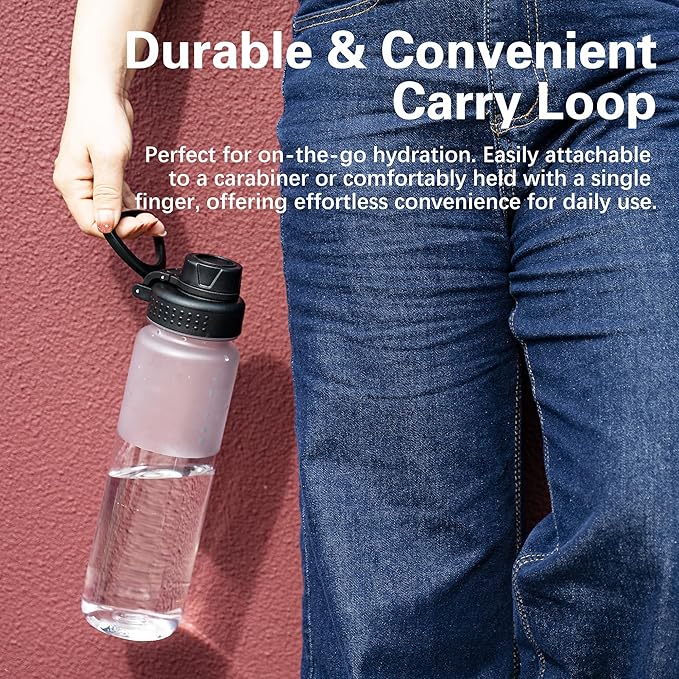 OLDLEY 32oz Frosted Clear Water Bottle, BPA-Free Tritan Plastic Reusable Water Bottle with Fast-Flow Spout Lid, Wide Mouth Leakproof Sports Drinking Bottle for Gym, School, Office, Travel,Clear