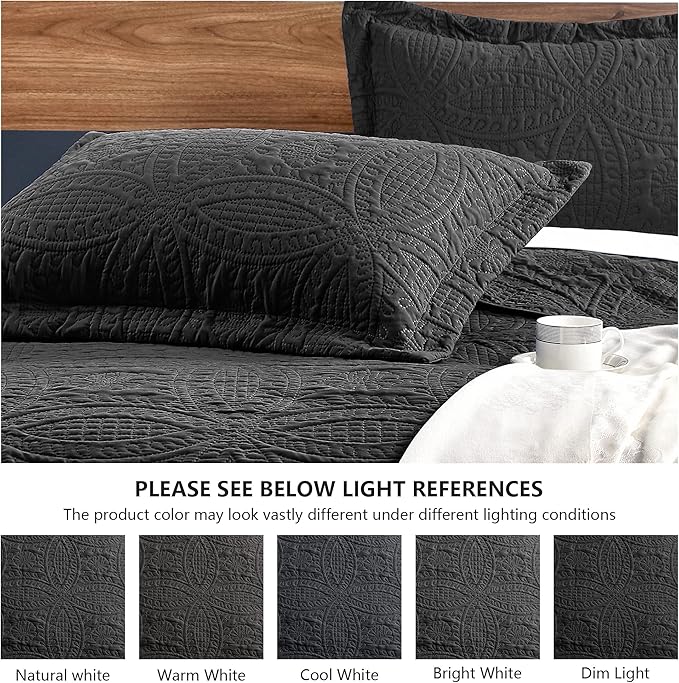 Love's cabin King Size Quilt Set Black Bedspreads - Soft Bed Fall Lightweight Bedspread Comforter - Modern Style Coin Pattern Coverlet for All Season - 3 Pieces (1 Quilt, 2 Pillow Shams)
