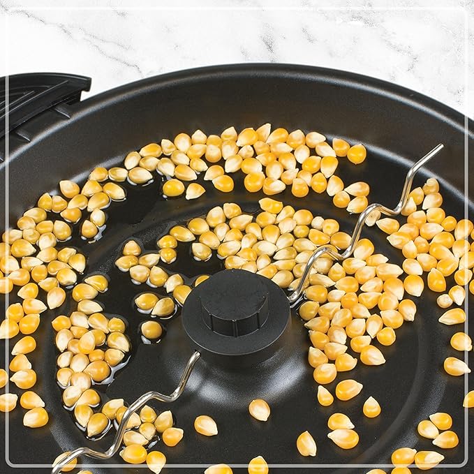 Nostalgia Non Stick Stirring Popcorn Maker for 24 Cups of Theatre Style Popcorn with Hot Oil - Dual-Use Lid & Serving Bowl - Quick Heat Technology & Cool Touch Handles - Ez Store - Stainless Steel