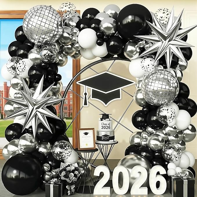 Black and Silver Balloons Arch Kit for Prom Decorations 2026 Graduation Decorations Birthday Party Disco Party Anniversary Decorations