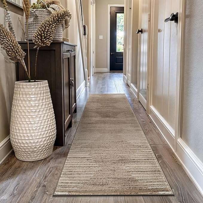 Rugshop Bohemian Stripe Stain Resistant High Traffic Living Room Kitchen Bedroom Dining Home Office Runner Rug 2' x 7' Beige