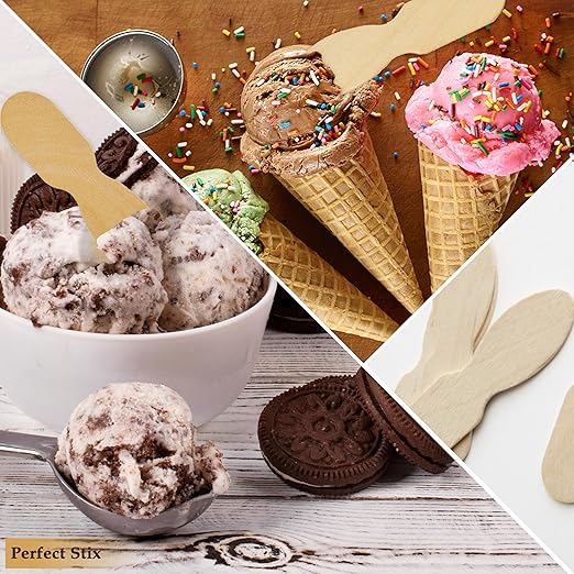 Perfect Stix Wooden Wrapped Taster Ice Cream Paddle Spoon, Paper Wrapped, 3" Length (Pack of 300) Wrapped