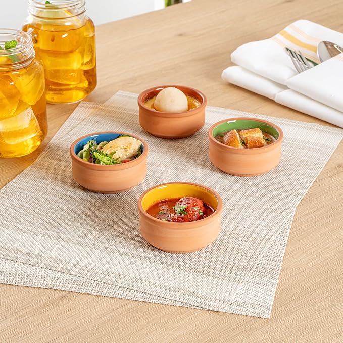 Restaurantware-Terra Tek 2.7 Ounce Terracotta Cazuelas, 2 Yellow Glazed Clay Pots For Cooking - Oven-Ready, Microwavable, Terracotta Serving Pots, Dishwashable, For Cooking And Serving