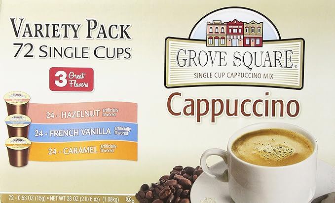 Grove Square Cappuccino Pods,Variety,Serve,72 Count (Pack of 2)