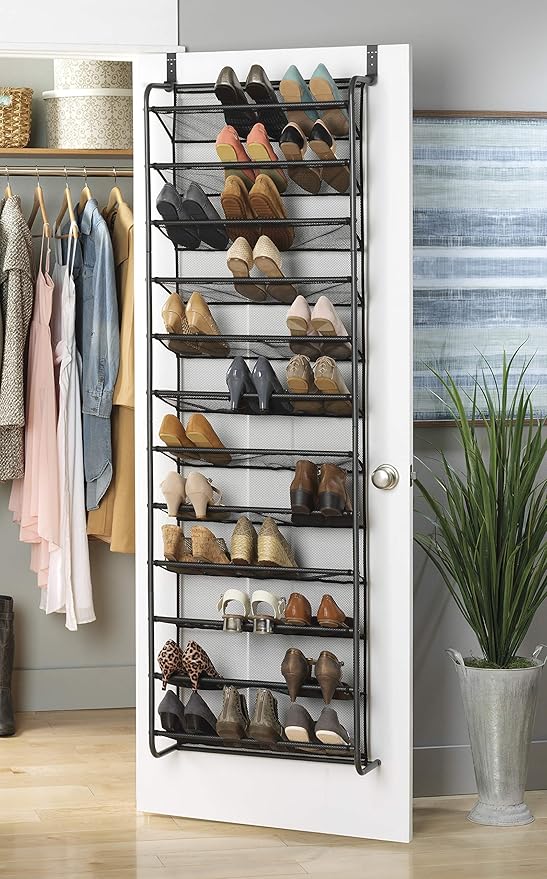 Whitmor 36 Pair Over the Door Shoe Organizer, 12 Tier Hanging Shoe Organizer, Heavy Duty Metal & Mesh Shoe Holder, Hanging Shoe Rack for Closet Storage, 69"L x 21.7"W x 7.5"H, Gunmetal Gray