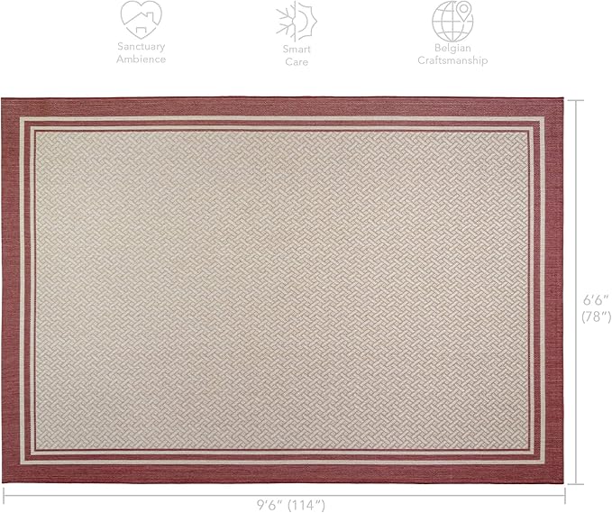 Gertmenian Indoor Outdoor Classic Flatweave Area Rug, Stain & UV Resistant Carpet, Deck, Patio, Poolside & Mudroom, 6x9 Ft Medium, Simple Border, Red Tan, 22226