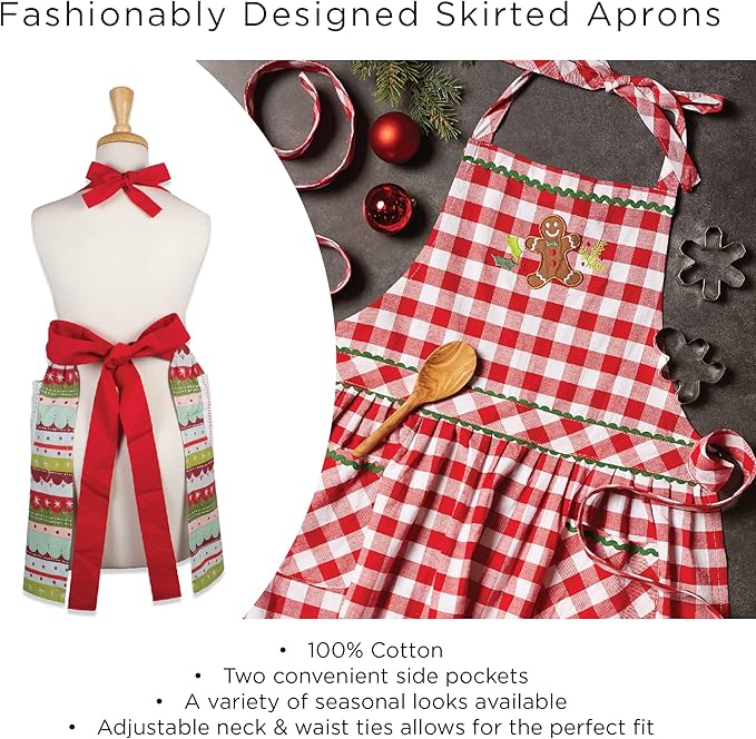 DII Women's Cotton Skirted Kitchen Apron for Cooking, Baking & Crafts, Adjustable with Generous Waist Ties, Black Daisy, One Size