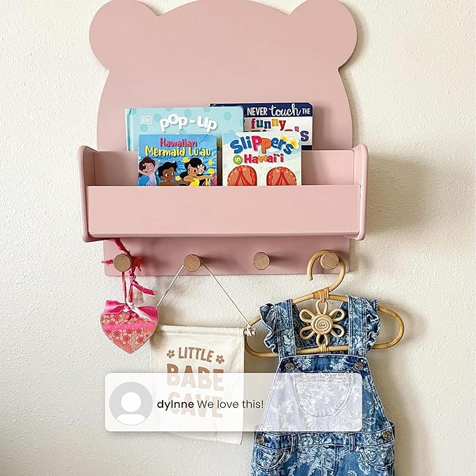 babyGap by Delta Children Brannan Bear Wall Shelf with 4 Hooks, Blush
