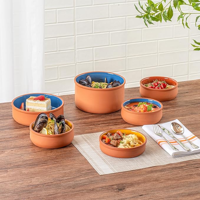 Restaurantware Terracotta Cazuela Bowls 2 Pack of 15 oz Durable Rustic Serving Dish Glazed Oven-Safe Bowl Freezer-Safe Tapas Dish Microwave-Safe Dishwasher-Safe