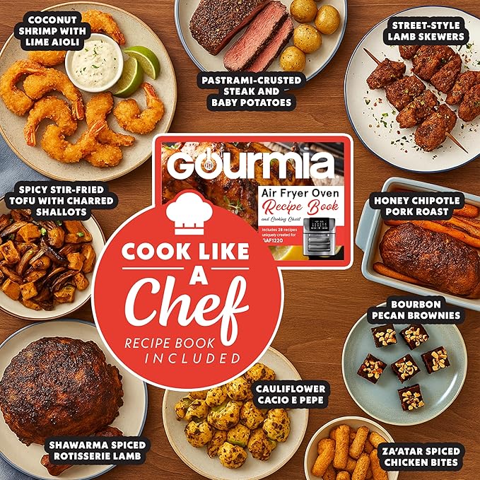 Gourmia Air Fryer - 14 Qt All-in-One Rotisserie Oven with Digital Display, 12 Presets, Roast, Bake, Broil, Dehydrate, Dishwasher Safe Accessories, Stainless Steel