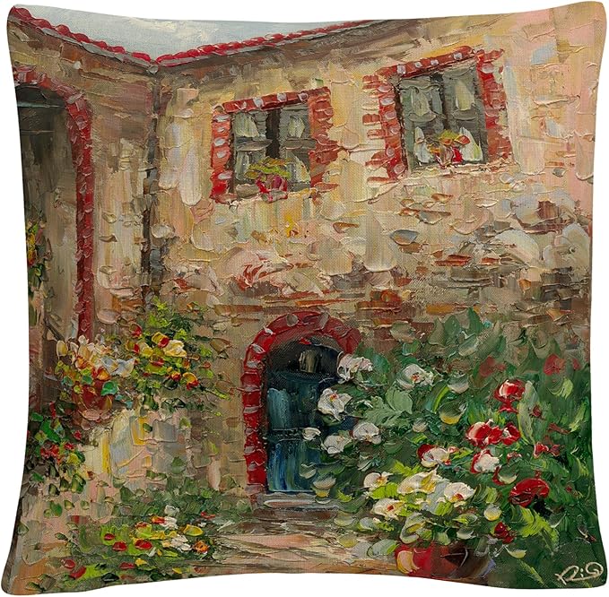 Trademark Fine Art Rio 'Tuscany Courtyard' 16" X 16" Decorative Throw Pillow