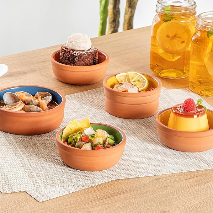 Restaurantware-Terra Tek 5.1 Ounce Terracotta Cazuelas, 2 Green Glazed Clay Pots For Cooking - Oven-Ready, Microwavable, Terracotta Serving Pots, Dishwashable, For Cooking And Serving