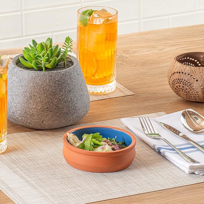 Restaurantware Terracotta Cazuela Bowls 2 Pack of 9 oz Durable Rustic Serving Dish Glazed Oven-Safe Bowl Freezer-Safe Tapas Dish Microwave-Safe Dishwasher-Safe
