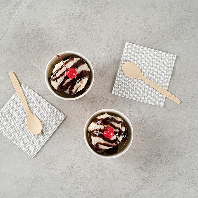 Coppetta 5-Ounce Dessert Cups, 50 Disposable Ice Cream Cups - Lids Sold Separately, Striped, Pink And White Paper FroYo Bowls, For Hot And Cold Foods, Perfect For Gelato Or Mousse - Restaurantware