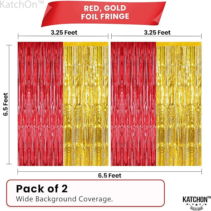 KatchOn, Gold and Red Fringe Backdrop - Xtralarge, Pack of 2 | Foil Fringe Curtain for Nurse Graduation Party Decorations | Prom Decorations 2026 | Red and Gold Graduation Decorations 2026